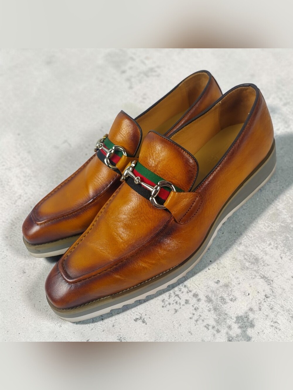 Maison Forte Mens Size 11 Vienna Leather Bit Dress Loafers Cognac Gress Loafers